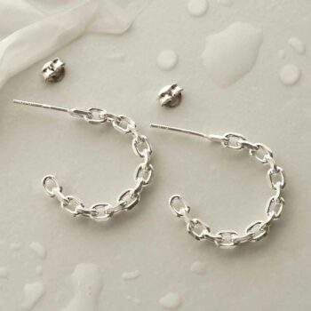MG013 STERLING SILVER SIMPLE CHAIN HOOP STUD EARRINGS 1