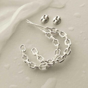 MG013 STERLING SILVER SIMPLE CHAIN HOOP STUD EARRINGS 2