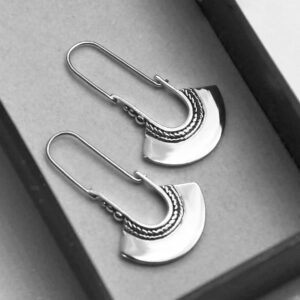 silver egyptian style large drop earrings in box