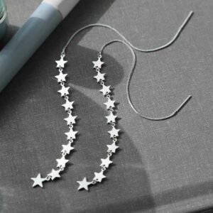 silver ten stars dangling from box chain threader earrings strewn