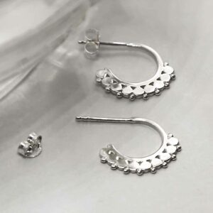 silver confetti on hoop stud earrings taken apart