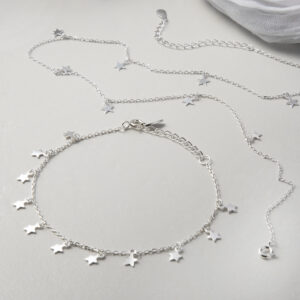 silver tiny stars on chain bracelet and necklace set