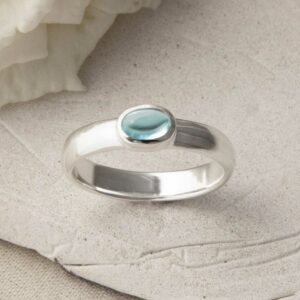 silver polished blue topaz ring upright