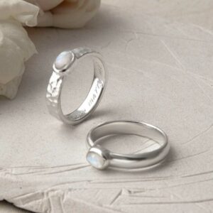 silver hammered and polished moonstone rings