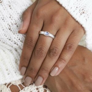 Sterling Silver moonstone Secret Message Ring on model in white jumper