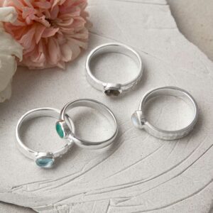 silver mixed hammered and polished gemstone rings group shot