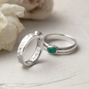 silver hammered and polished turquoise rings