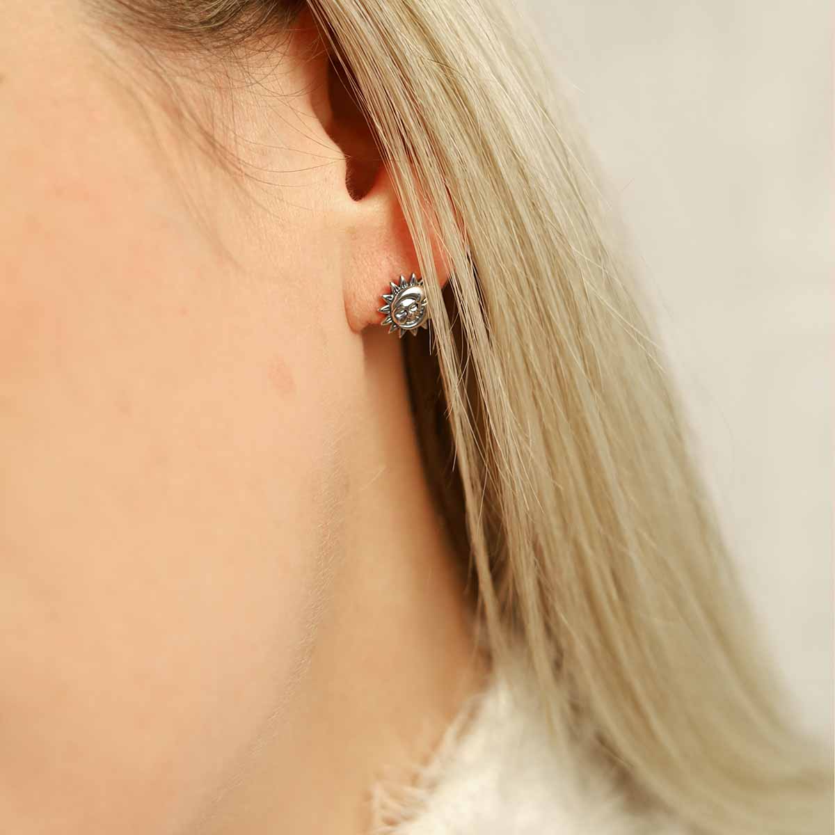 Sterling Silver Sun and Moon Stud Earrings | Affordable