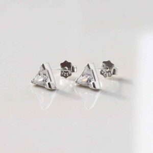 silver triangle cubic zirconia gemstone studs in shade zoomed out