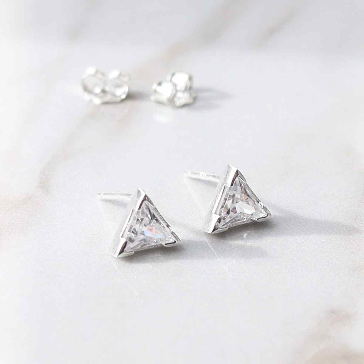 Sterling Silver Cubic Zirconia Triangle Stud Earrings