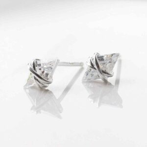 silver diamond shaped cubic zirconia studs with wrapped wire taken apart