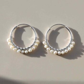 ML786 STERLING SILVER PEARL BEAD HOOP EARRINGS 1