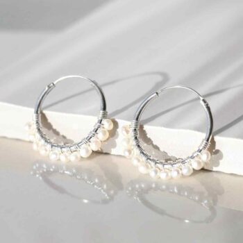 ML786 STERLING SILVER PEARL BEAD HOOP EARRINGS 3
