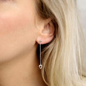 Heart Drop Threader Earrings on Model