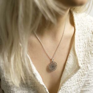 Mandala Pendant Necklace on Model