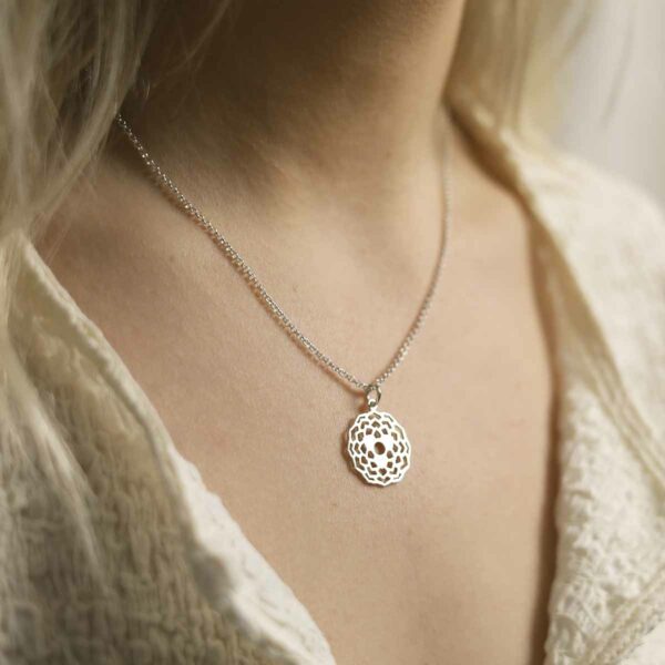 ML813 Sterling Silver Dahlia Pendant Necklace Model 2