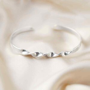 sterling silver helix cuff bangle on silk