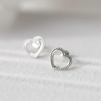 ML776 Sterling Silver Beaded Heart Stud Earrings 1