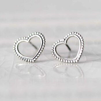 ML776 Sterling Silver Beaded Heart Stud Earrings 2