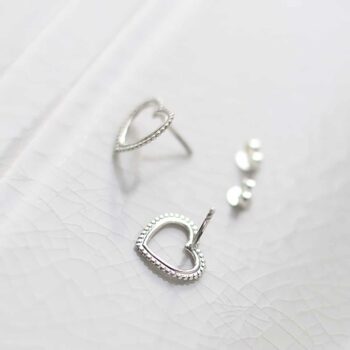 ML776 Sterling Silver Beaded Heart Stud Earrings 4