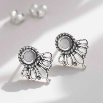 Sterling Silver Ornate Mother of Pearl Stud Earrings