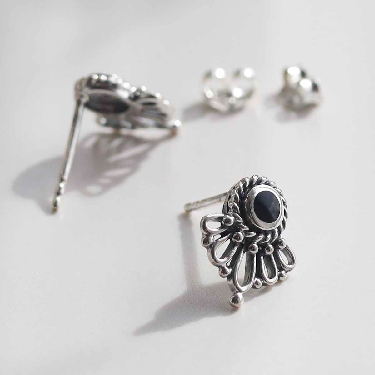 Sterling Silver Black Rhodium Plated Onyx Stud Earrings main image 1