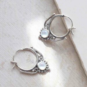 sterling silver mother of pearl drop hoop earrings ceramic and paint background