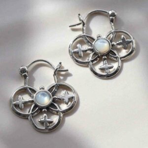 Sterling Silver Mother Of Pearl Royal Hoop Earrings on ceramic background