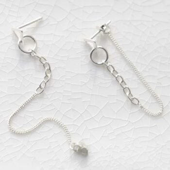 ML803 Sterling Silver Circle and Bar Chain Stud Earrings 1