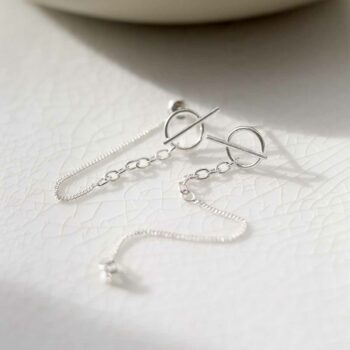 ML803 Sterling Silver Circle and Bar Chain Stud Earrings 3