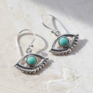 Turquoise Evil eye earring ceramic and paint background