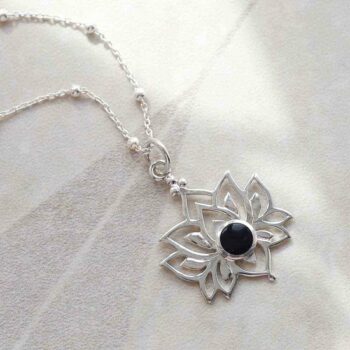 ML812O Sterling Silver Onyx Lotus Pendant Necklace