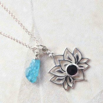 ML812O Sterling Silver Onyx Lotus Pendant Necklace 2