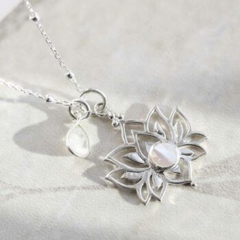 Sterling Silver Mother of Pearl Lotus Pendant Necklace
