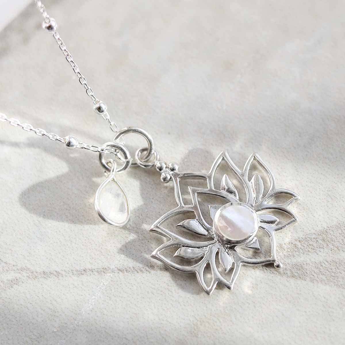 Sterling Silver Mother of Pearl Lotus Pendant Necklace | Martha