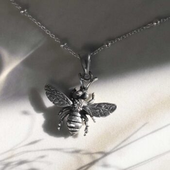 Sterling Silver Oxidised Honey Bee Necklace with shadow