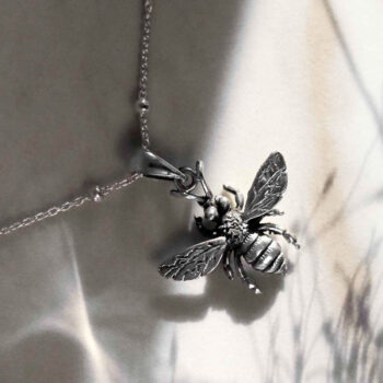 Sterling Silver Oxidised Honey Bee Necklace with shadow
