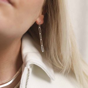 Hammered Paperclip Stud on Blonde Model with cream jacket