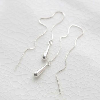 ML791 Sterling Silver Teardrop Threader Earrings