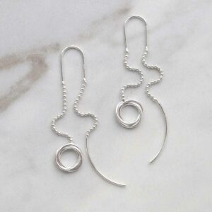 Sterling Silver Simple Rings Threader Earrings on marble