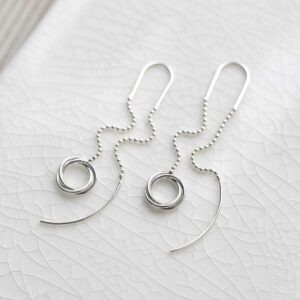 Sterling Silver Simple Rings Threader Earrings on ceramic