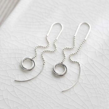 ML796 Sterling Silver Simple Rings Threader Earrings 3