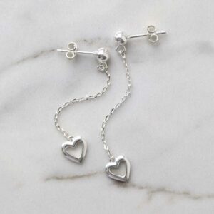 ML800 Sterling Silver Heart Drop Threader Earrings 2 copy