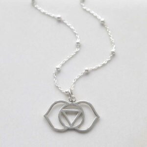 Sterling Silver Large Third Eye Chakra Pendant Necklace on ceramic