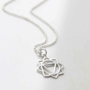 Sterling Silver Large Solar Plexus Chakra Pendant Necklace on ceramic