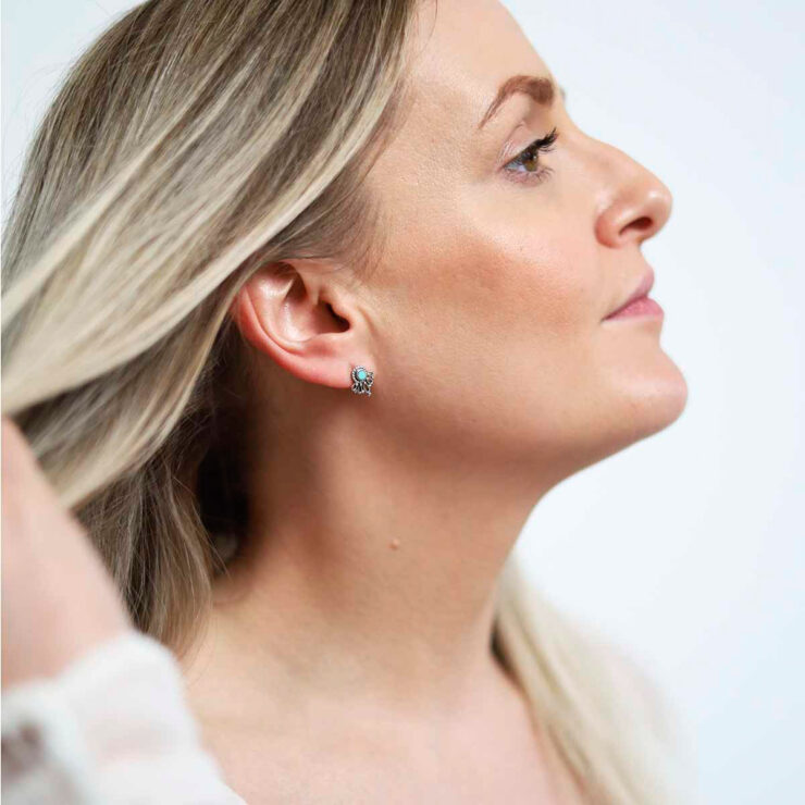 Turquoise Viking Tree Of Life Stud Earrings - S925 Sterling Silver Jewelry For Men & Women