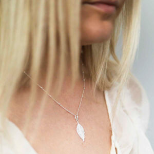 Sterling Silver New Leaf Necklace on Model