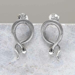 Sterling Silver Snake Stud Earrings on grey background