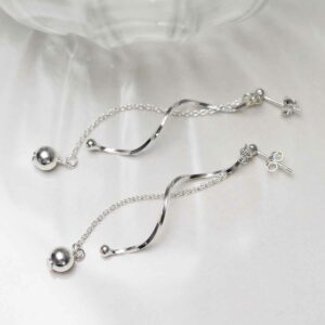 ME493 Sterling Silver Dancing Twist And Ball Stud Earrings 2 1