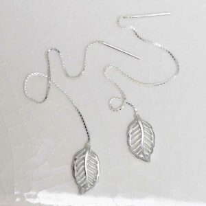 ML795 Sterling Silver Leaf Threader Earrings 3